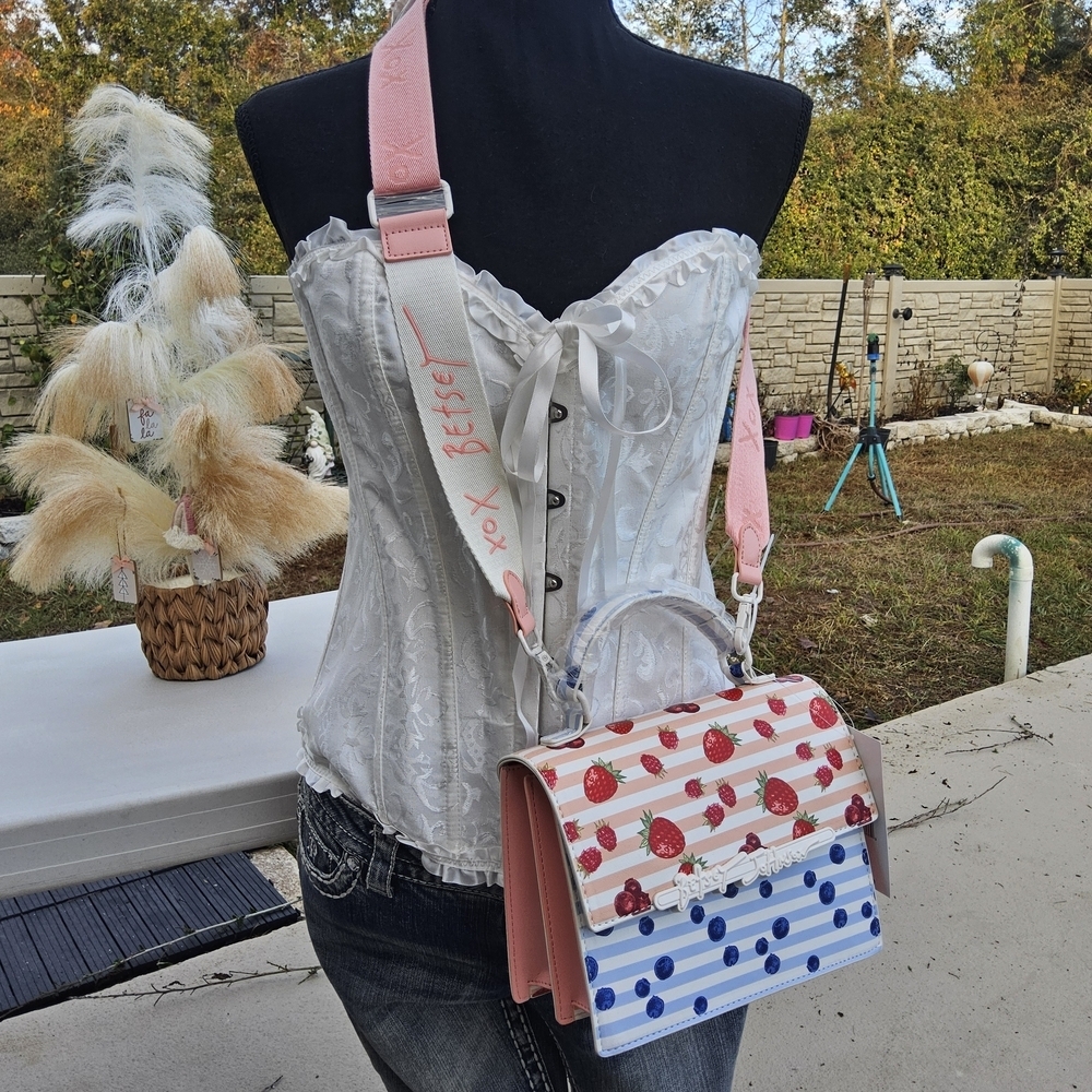 Betsey Johnson Red and Blue Striped Crossbody Bag - Picture 4 of 8